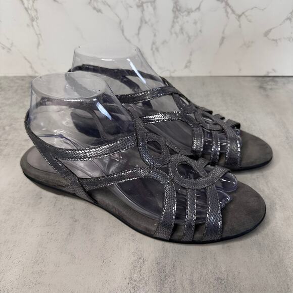 Aerosoles Sandals WMNS 8.5 Silver Strappy Slingback Open Toe Designer Fashion - Picture 2 of 7